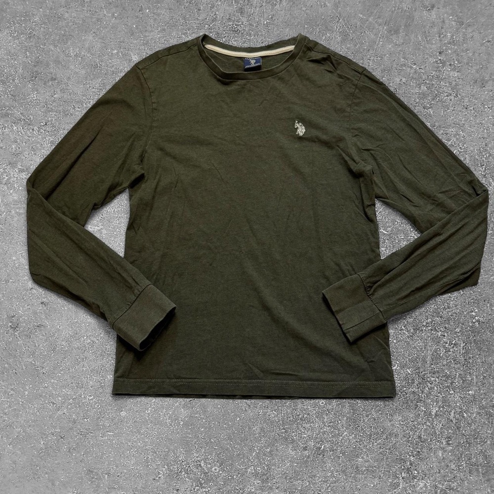 US Polo Assn Mens Olive Green Long Sleeve Crewneck Shirt XS Preppy Cotton Blend